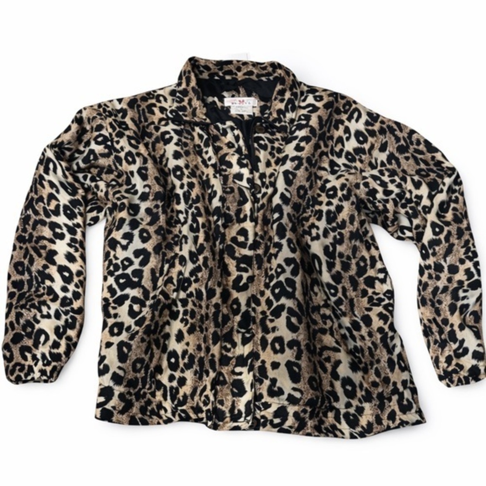 Bomber jacket vintage 100% silk Jacket Leopard Print Large